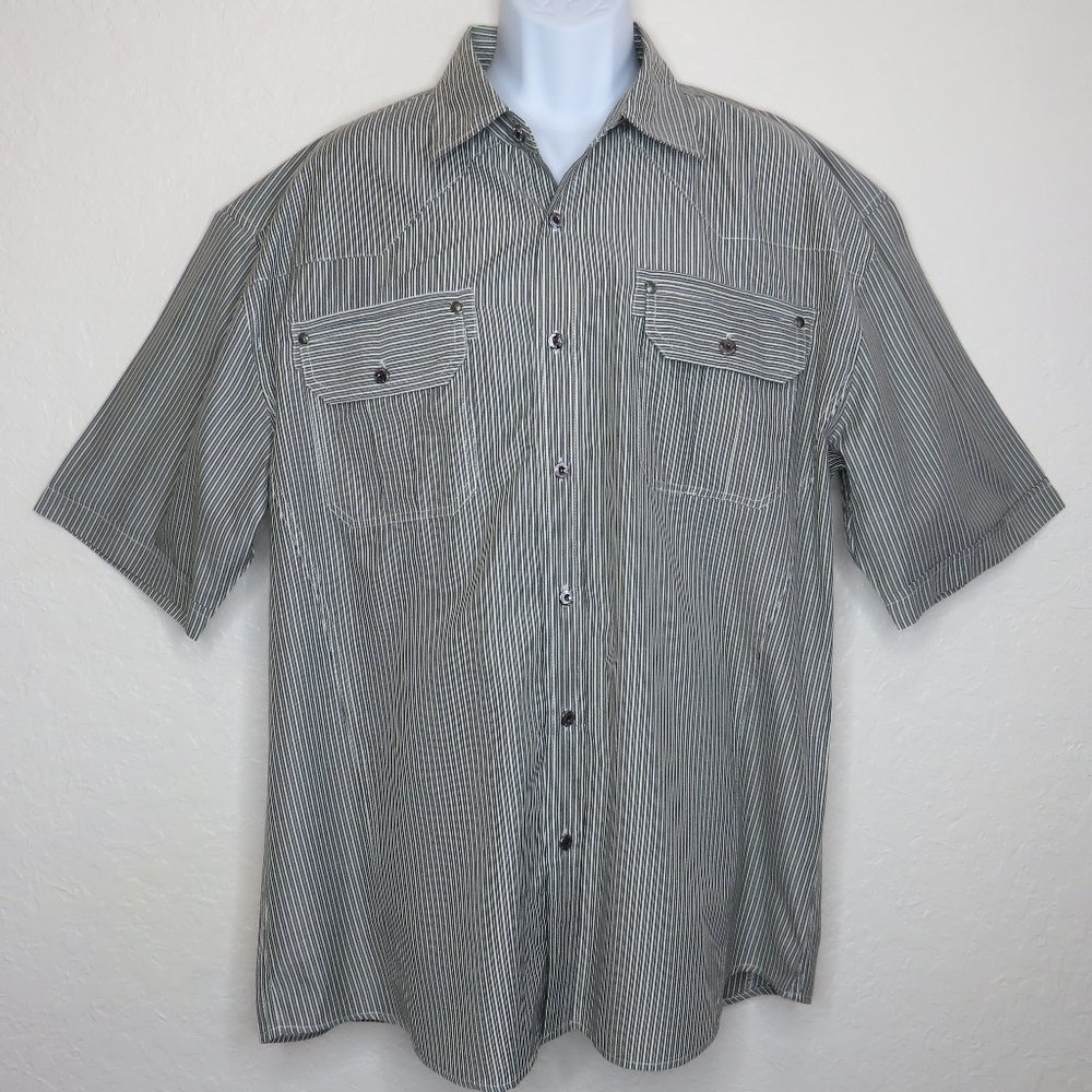 Brooklyn Xpress* Men's Short Sleeve Button Down Curved Hem Stripe‎ Shirt~ XXL